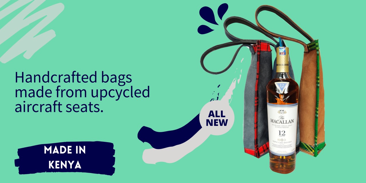 Buy this reusable bottle drink bags - upcycled from aeroplane leather seats